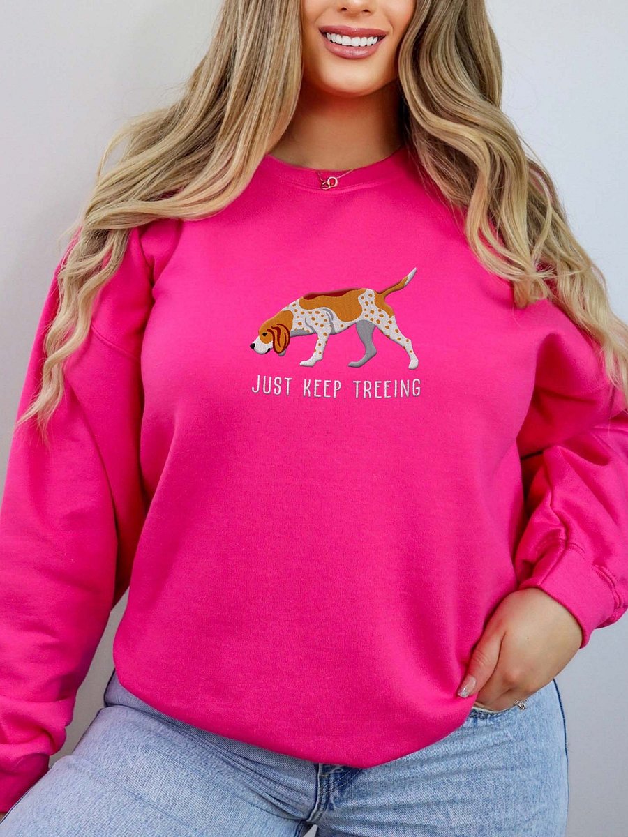Just Keep Treeing Sweatshirt (Embroidered) of a Redtick Coonhound product image (2)