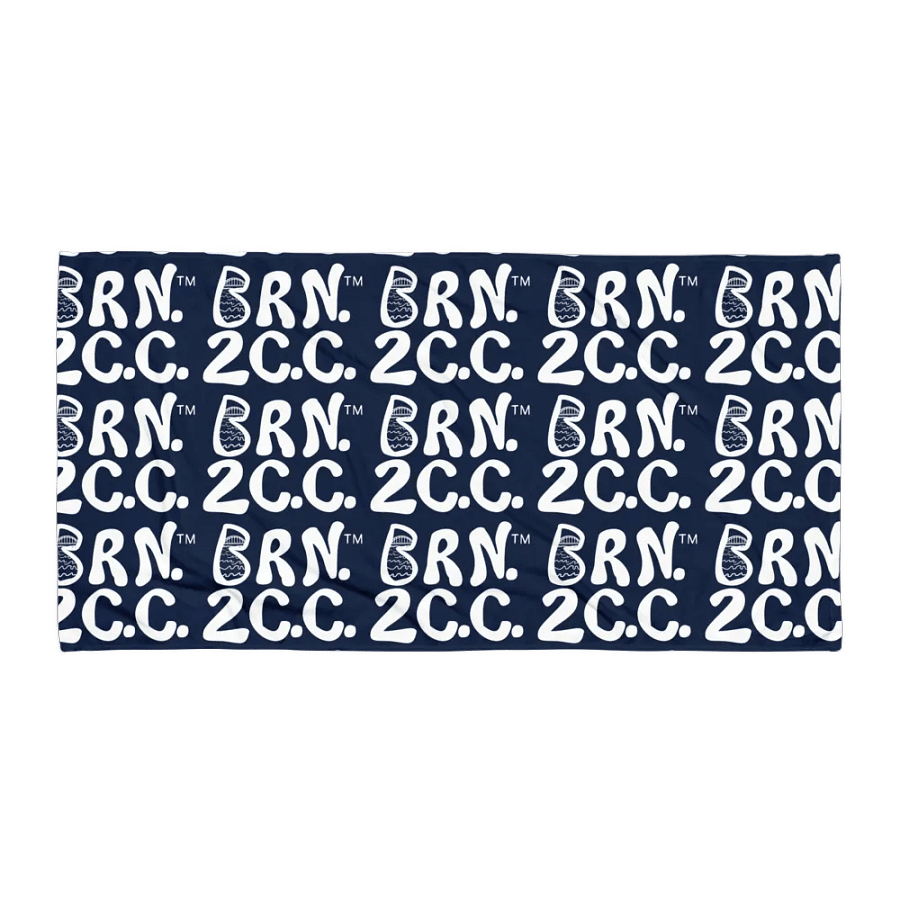 BRN.2C.C.™ | Coastal Classic Beach Towel | All-Over Logo Print | Vibrant Colors for Salty Souls | White Logo on Navy product image (1)