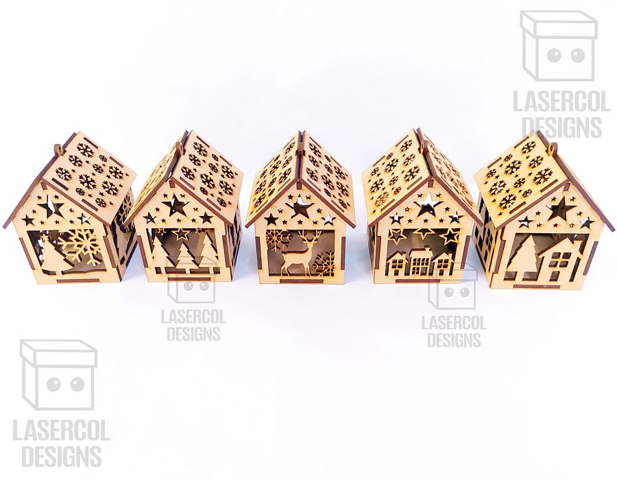 Christmas House Ornaments Set 4 (2 Sizes, 5 Styles) - Laser Cut Files product image (3)