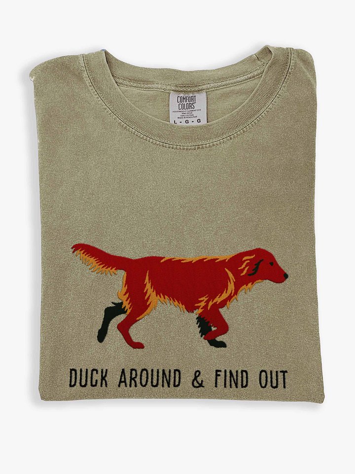 Duck Around and Find Out T-Shirt(Embroidered) of a Flat-Coated Retriever(Chocolate) product image (1)