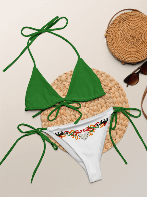 Low Rise Cheeky String Bikini, Green Top, White Bottoms product image (1)