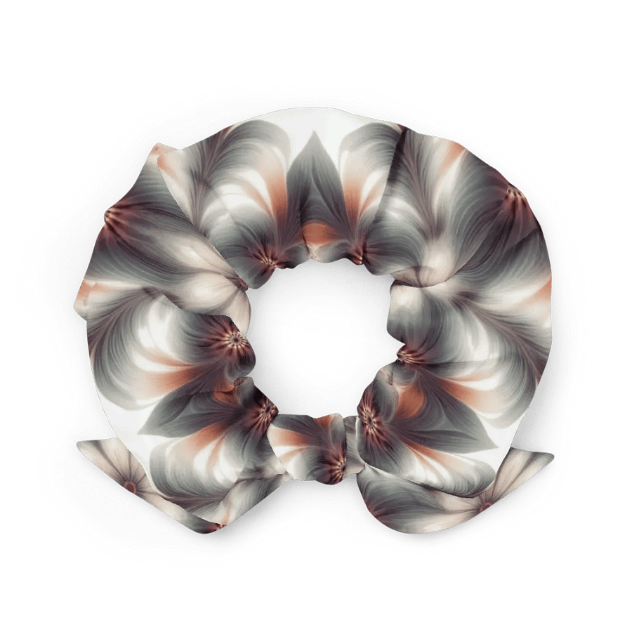 Hair Scrunchie - Geometric Floral Pattern in Pale Oranges and Greens product image (3)