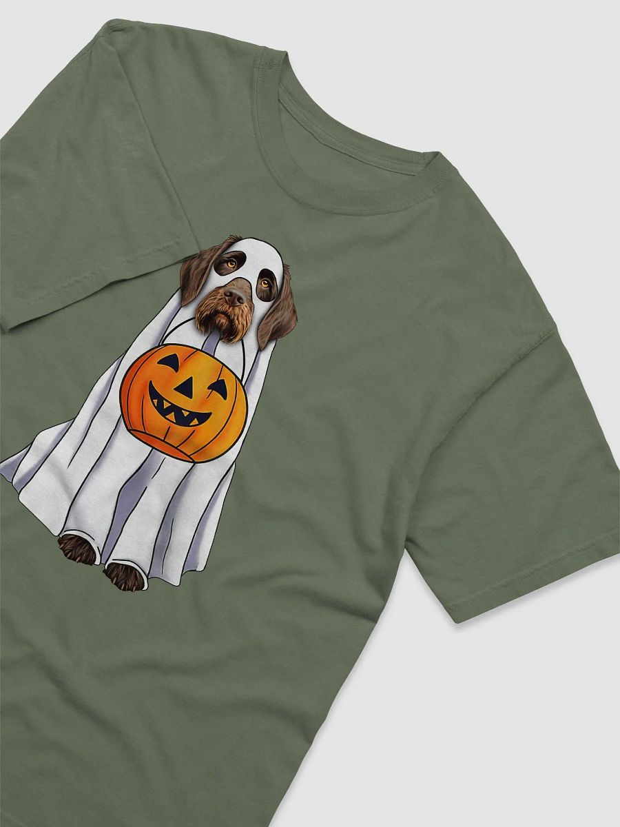 German Wirehaired Pointer Halloween Tee | Funny Halloween GWP Wearing a Ghost Costume with Pumpkin Basket product image (3)