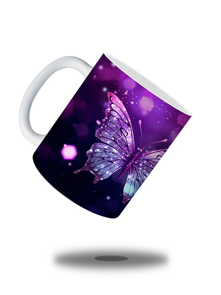 Glittery Butterfly 11oz Coffee Mug – Elegant Purple Butterfly Design Ceramic Cup – Perfect for Coffee, Tea, and Butterfly Lovers product image (2)