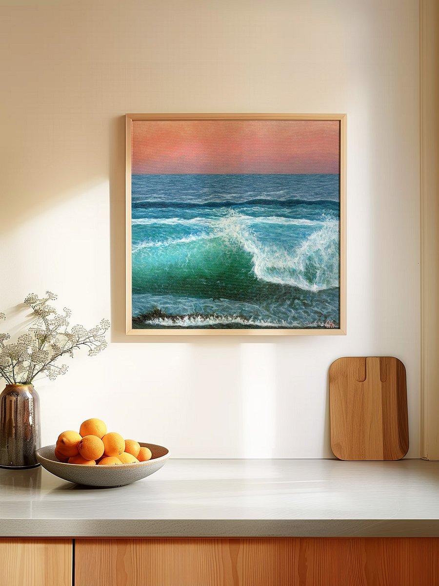 Crashing Waves, Coral Sunset Art Print product image (1)