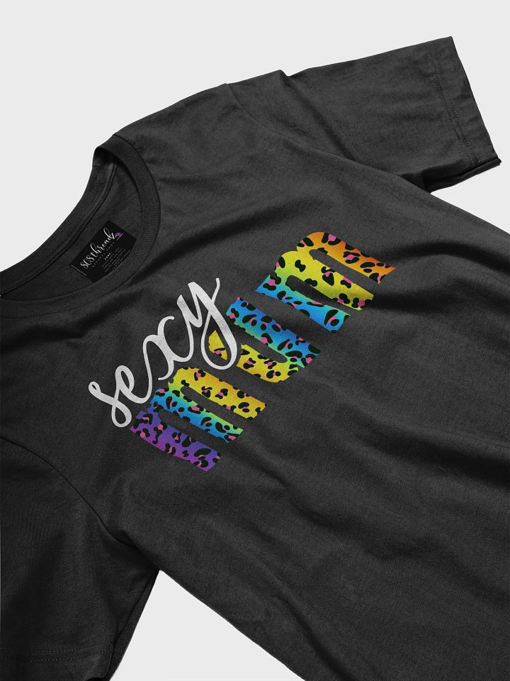 Sexy Mum T-Shirt; White with Bright Rainbow Leopard Pattern product image (2)