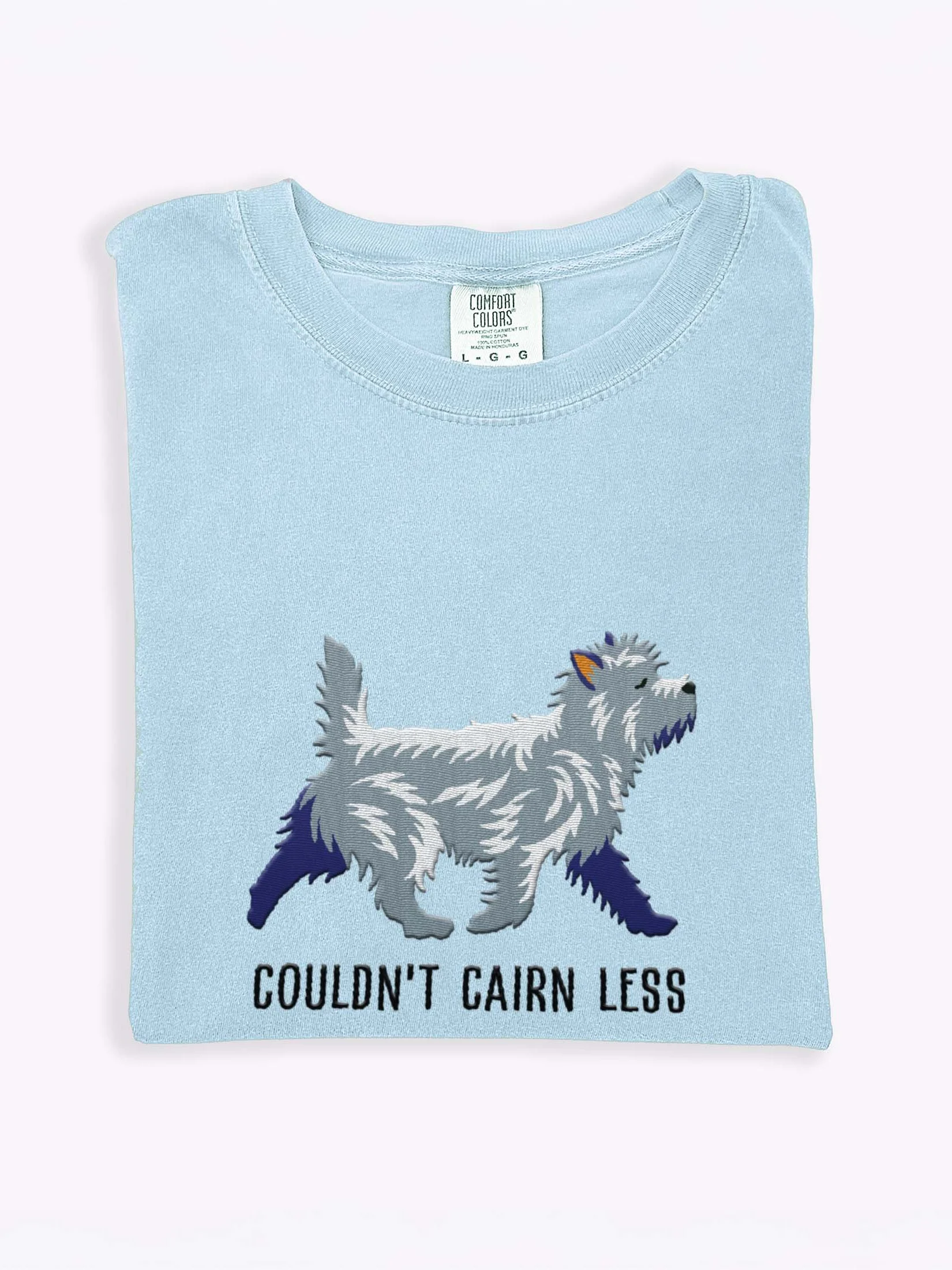 Couldn't Cairn Less T-Shirt(Embroidered) of a Cairn Terrier(Blue) product image (1)