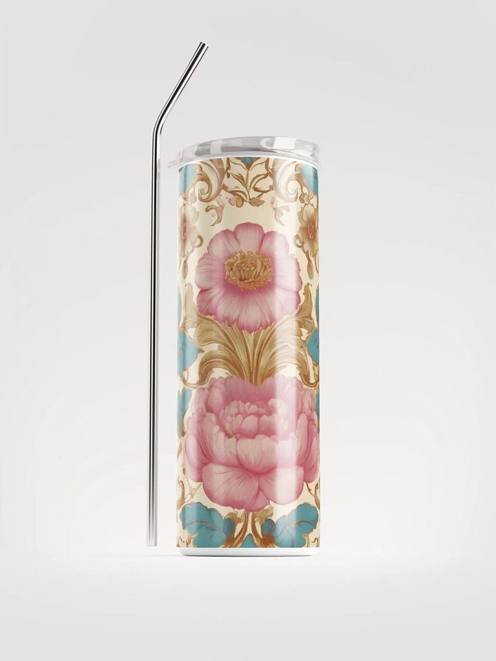 Elegant Vintage Golden Pink Flower Coquette Tumbler: Eco-Friendly Stainless Steel with Straw product image (1)