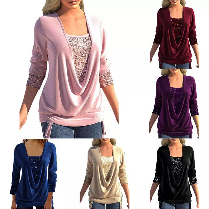 Womens Sequin Long Sleeve Tops Ladies Glitter Party Jumper Shirt Blouse T-Shirt product image (2)