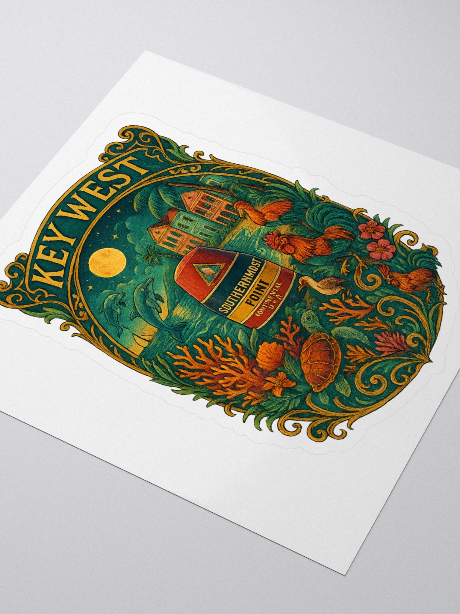 Kiss-Cut Key West Tropical Sticker with Southernmost Point Buoy product image (3)