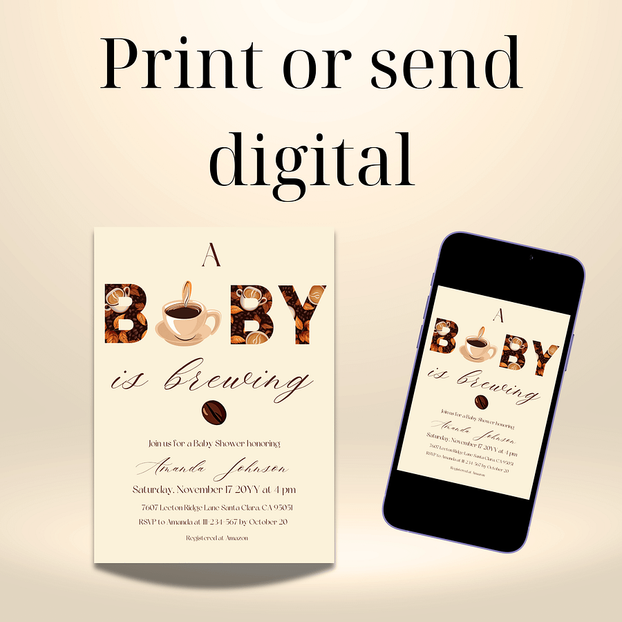 Coffee Themed Baby Shower Invite, Rustic Brown Baby Shower Party, A Baby is Brewing Brunch Invitation, Digital Download Canva Template product image (9)