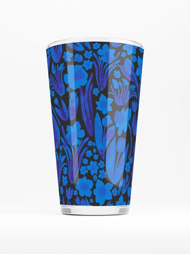 Spring Garden | Royal Blue on Black | Shaker Pint Glass by Monique Faella Designs™ Sip in Full Bloom 🌼🍹💙 product image (2)
