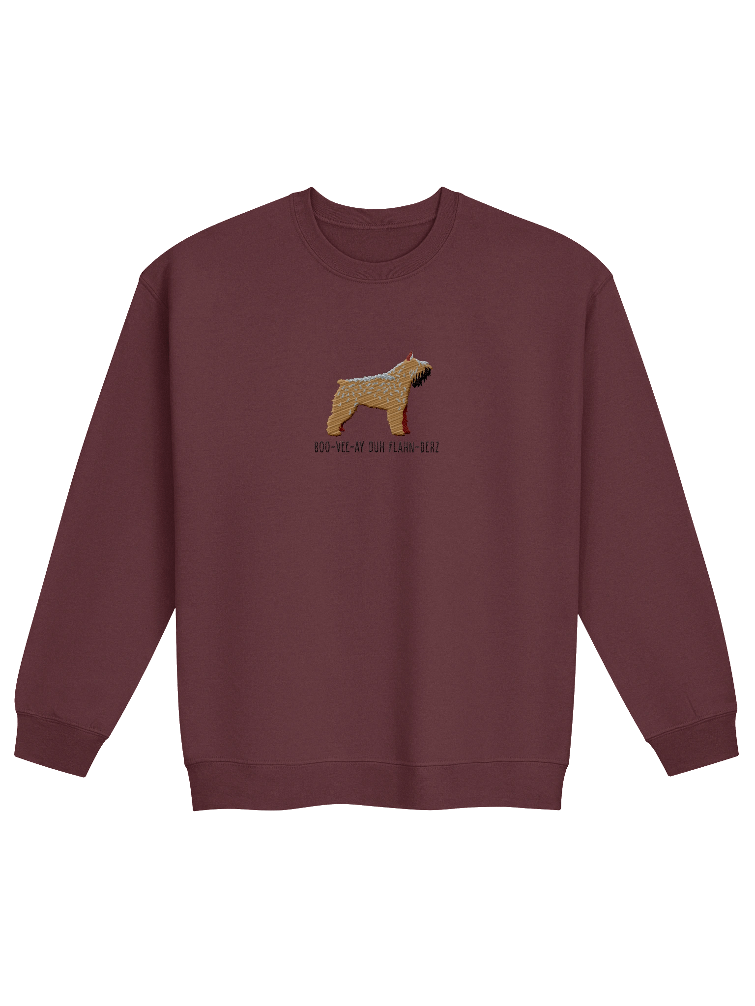 Boo-Vee-Ay Duh Flahn-Derz Sweatshirt (Embroidered) of a Bouvier Des Flandres(Tan, Cropped Ears) product image (4)