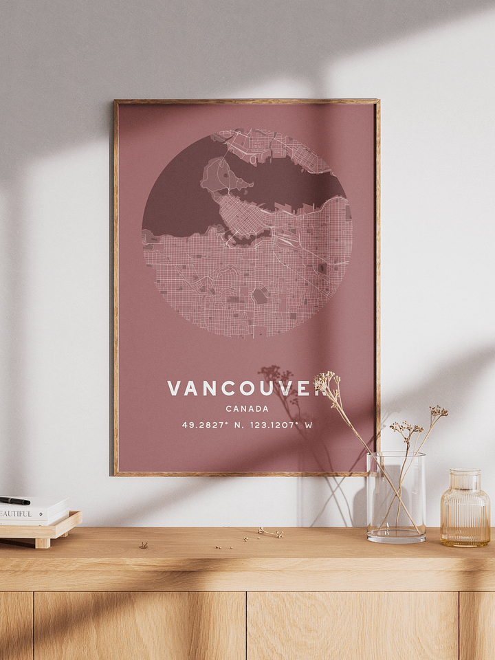 Vancouver Street Map Poster – Red Minimalist Circular City Art product image (1)