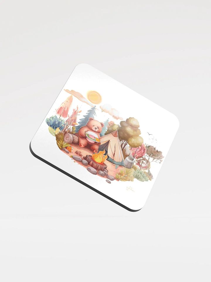 Camping Bear Drink Coaster | Eco-Friendly MDF & Cork | 3.74