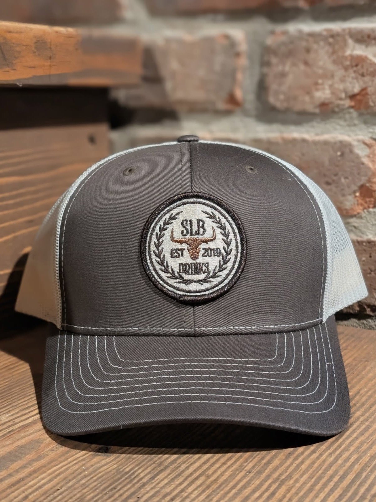 SLB Drinks Brown Embroidered Patch Richardson Trucker Hat product image (1)