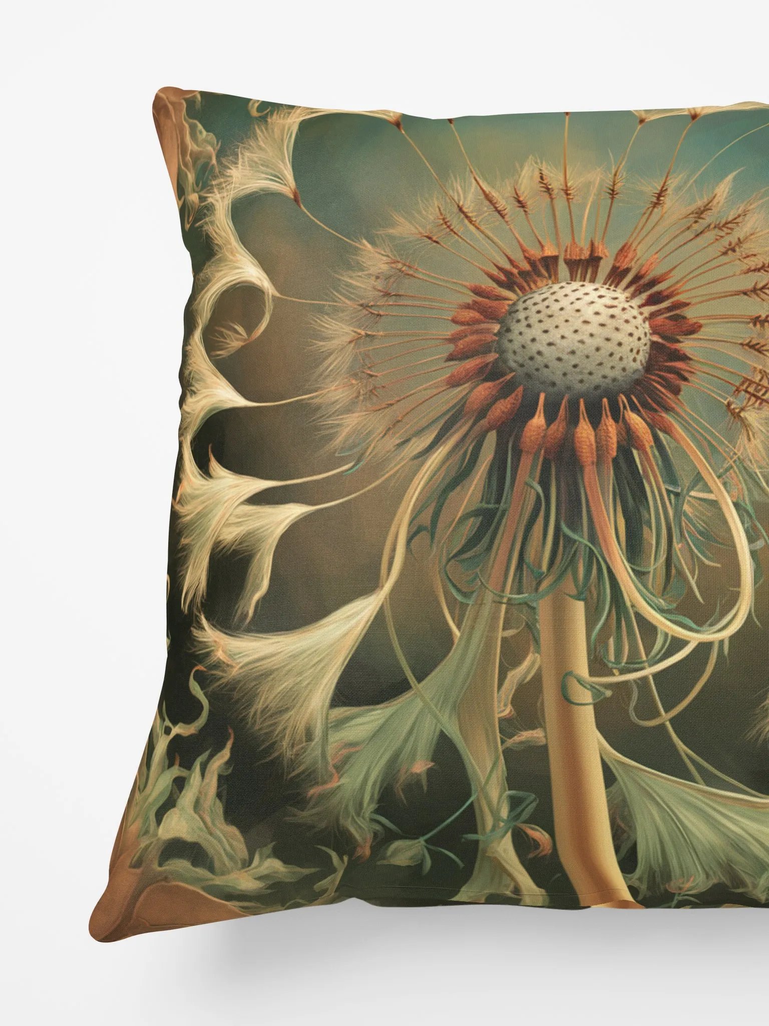 Art Nouveau Stylized Dandelion Seed Head All-Over Print Pillow in Golds and Greens and Browns product image (3)