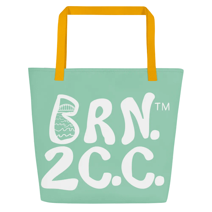 BRN.2C.C.™ | Large Tote Bag with Pocket | Coastal Classic | All-Over Logo Print | White Logo on Vista Blue Green product image (1)