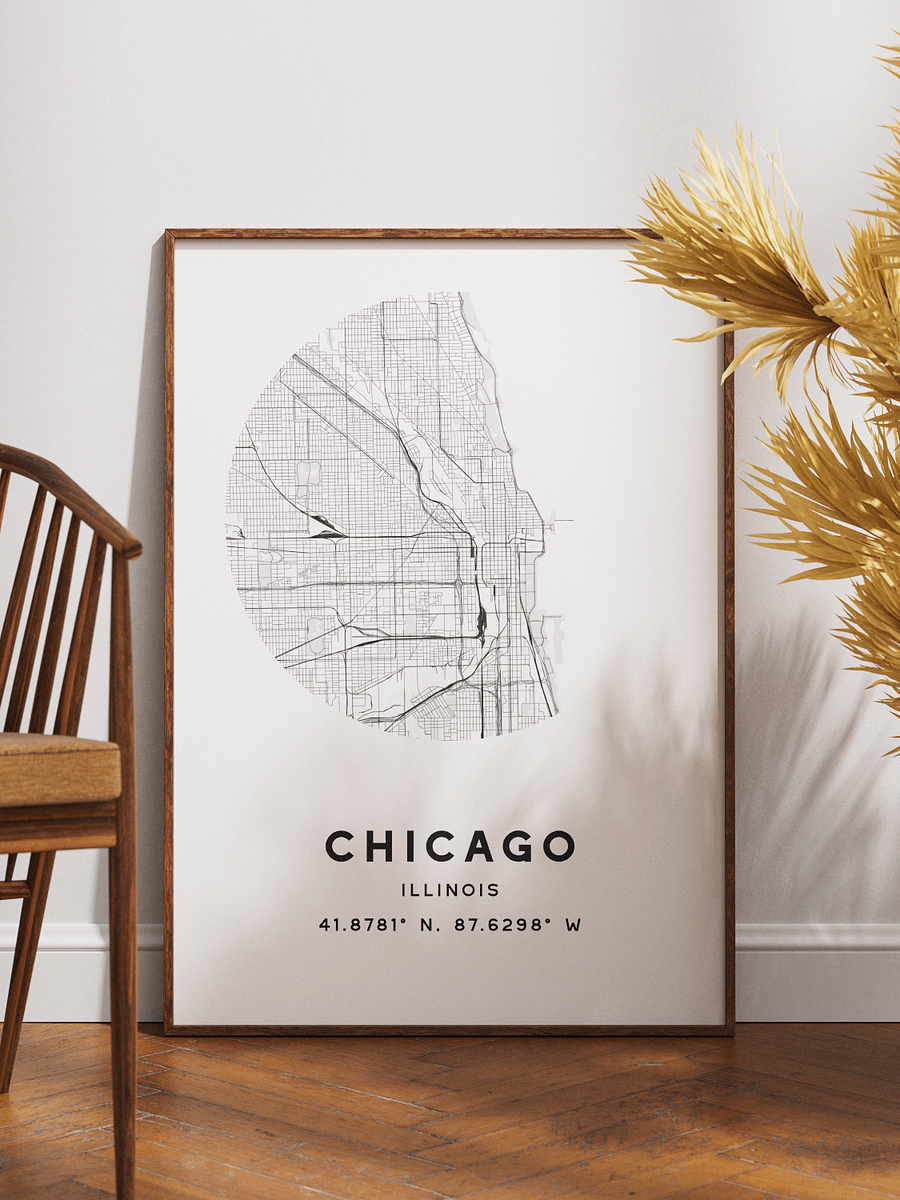 Chicago Street Map Poster – White Minimalist Circular City Art product image (1)