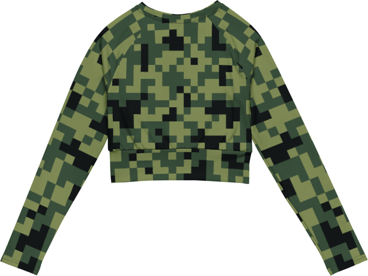 Military Green Camouflage Pixels Camo Pattern Long Sleeve Crop Top product image (6)