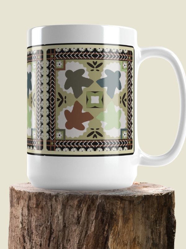 Ukrainian Pattern Meeple Patchwork Mug for Board Gamer, Large 15 oz. Coffee Cup product image (1)