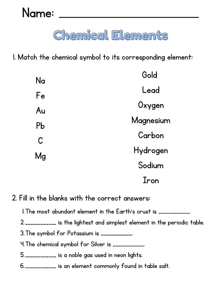 Chemical Elements Worksheet: Matching Symbols & Element Facts product image (1)