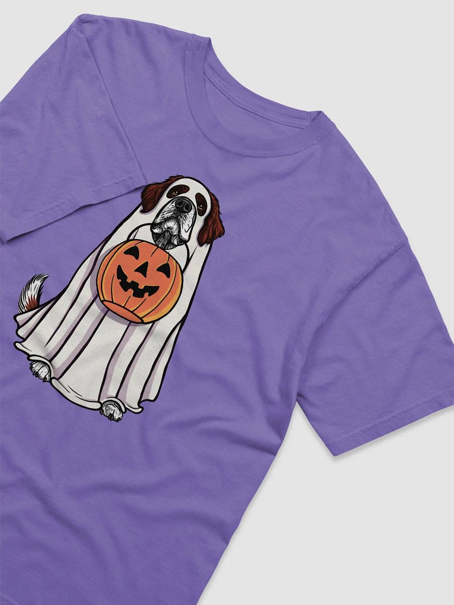 Funny Halloween Saint Bernard(Mahogany) T-Shirt | Funny Dog Wearing a Ghost Costume and Holding a Pumpkin Basket product image (29)