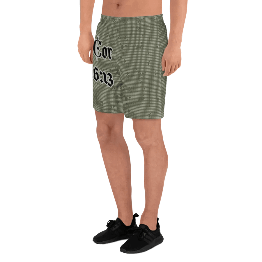 Faithful Camo: 1 Corinthians 16:13 Unisex Athletics Shorts - Desert Night Camo product image (7)