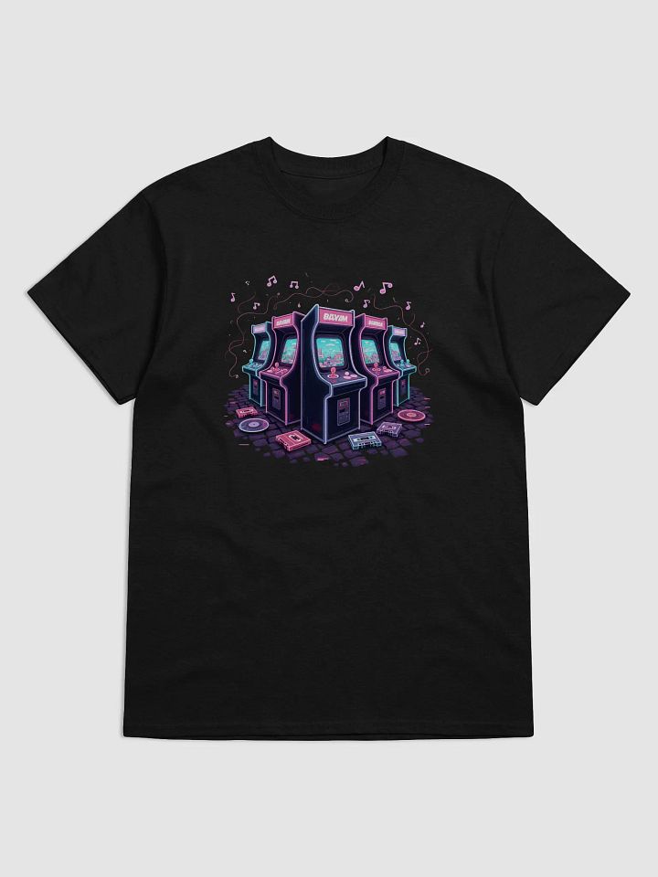 Retro Arcade Revival: Neon Musical Notes T-Shirt - Relive the Magic of Classic Gaming and Music Fusion on Fourthwall product image (1)
