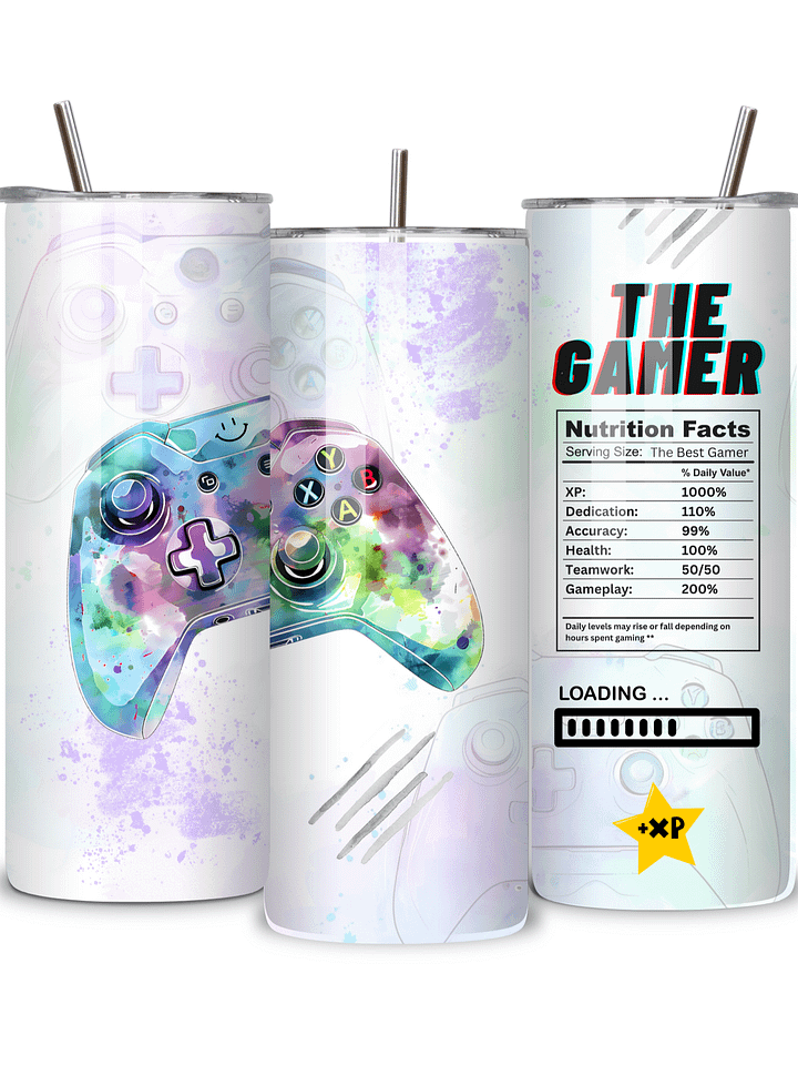 The Gamer 20oz Skinny Tumbler with Metal Straw – Fun Gaming Controller Design – Double-Walled Insulated Stainless Steel Tumbler for Hot & Cold Drinks, Gift for Gamers product image (2)