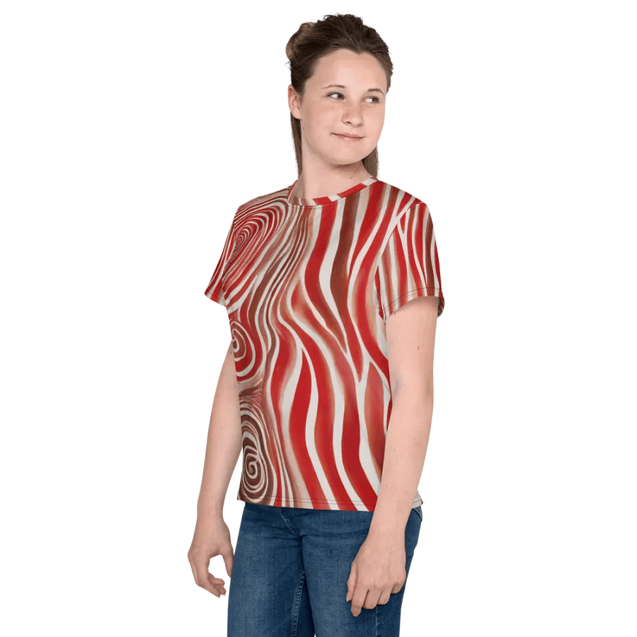 Funky Red Liquid Explosion Tie-Dye Youth Crew Neck Tee product image (7)