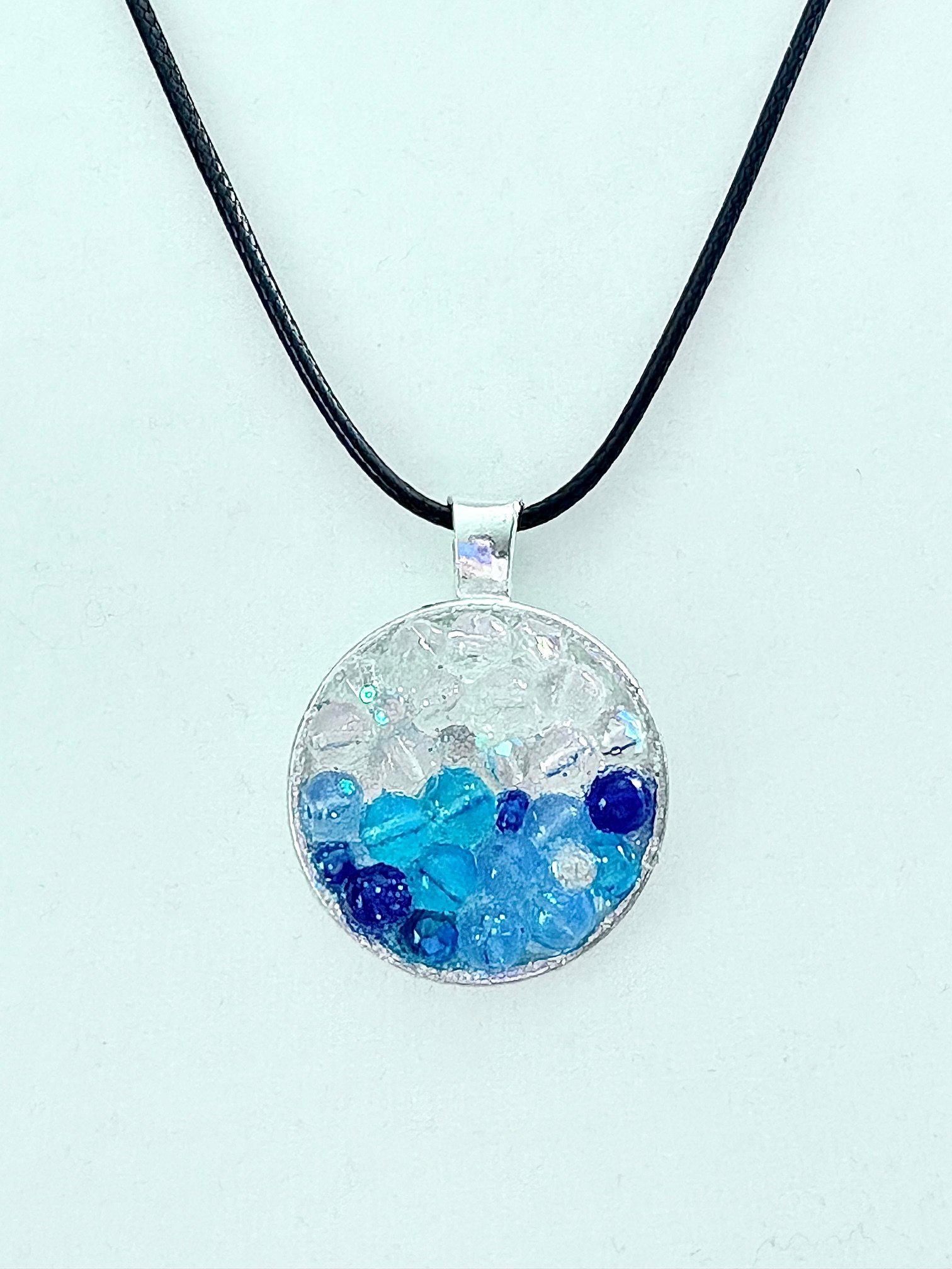 MFD-00018 | Horizon Sea Glass [Round Bead] Pendant Necklace | Handmade Bead & Sea Glass Art | Coastal Charm Jewelry by Monique Faella Designs™ product image (1)