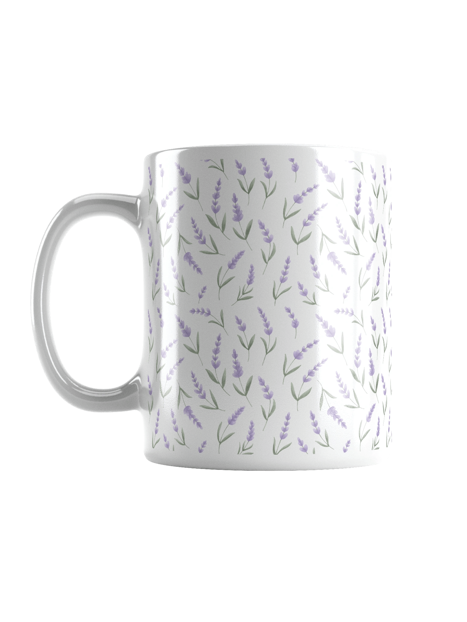 White glossy mug withl avender pattern product image (1)