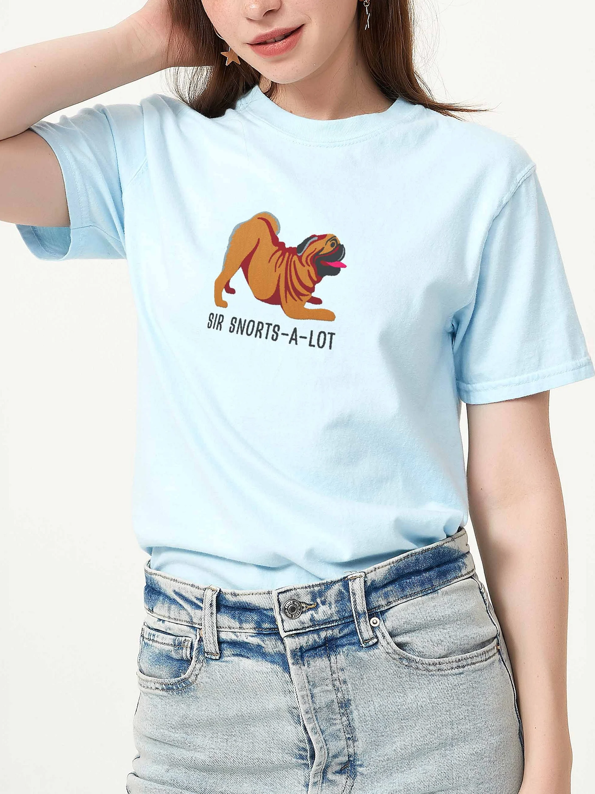 Sir Snorts-A-Lot T-Shirt(Embroidered) of a Pug(Tan) product image (2)
