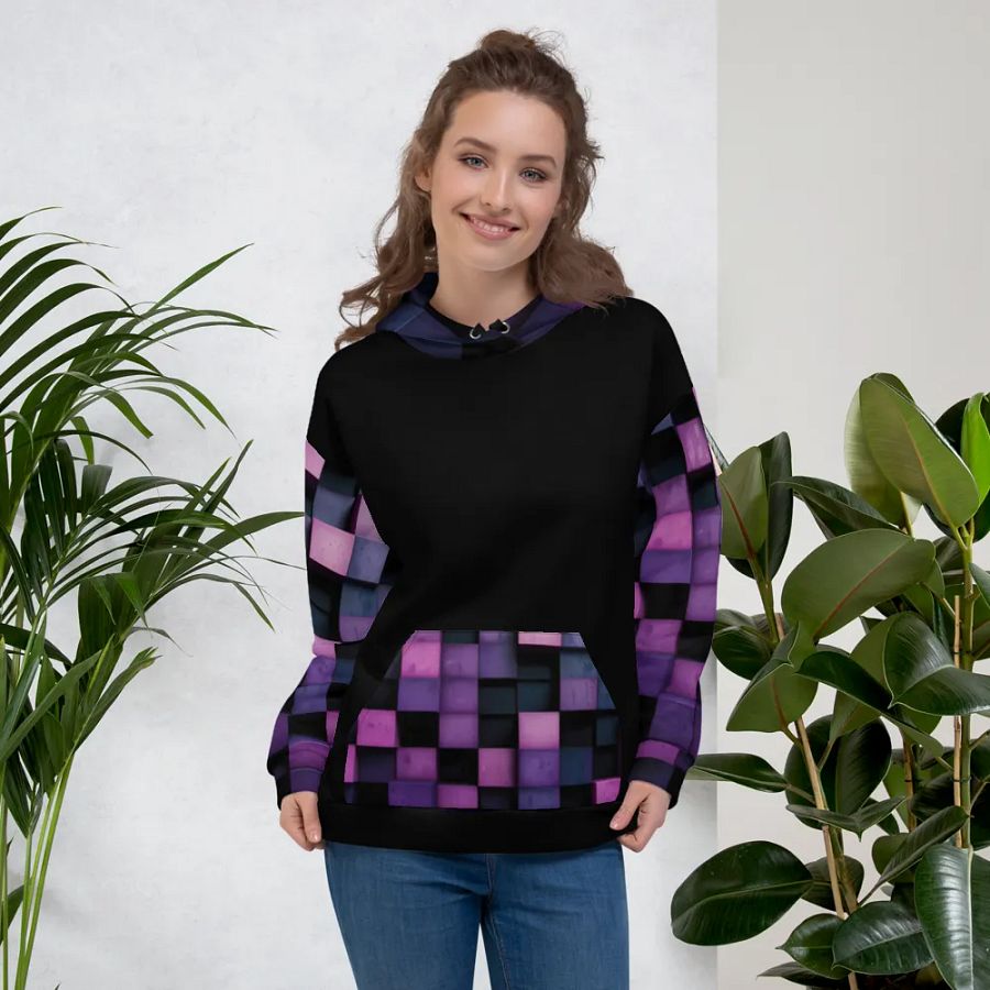 Black And Purple Squares Unisex Hoodie product image (5)