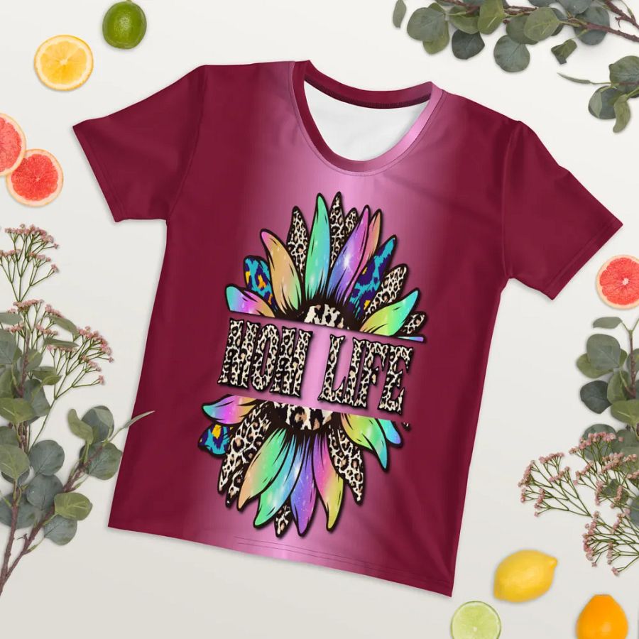 Leopard Rainbow Sunflower Mom Life All Over Print T-shirt product image (7)