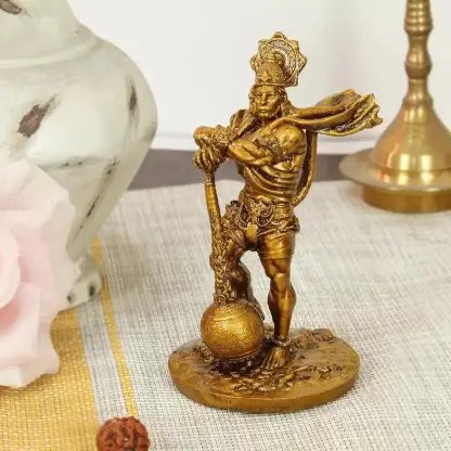 EliteTouch ahubali Standing Hanuman ji God Idol for Puja Home Office Decor Decorative Showpiece - 9 cm (Polyresin, Brown) product image (2)