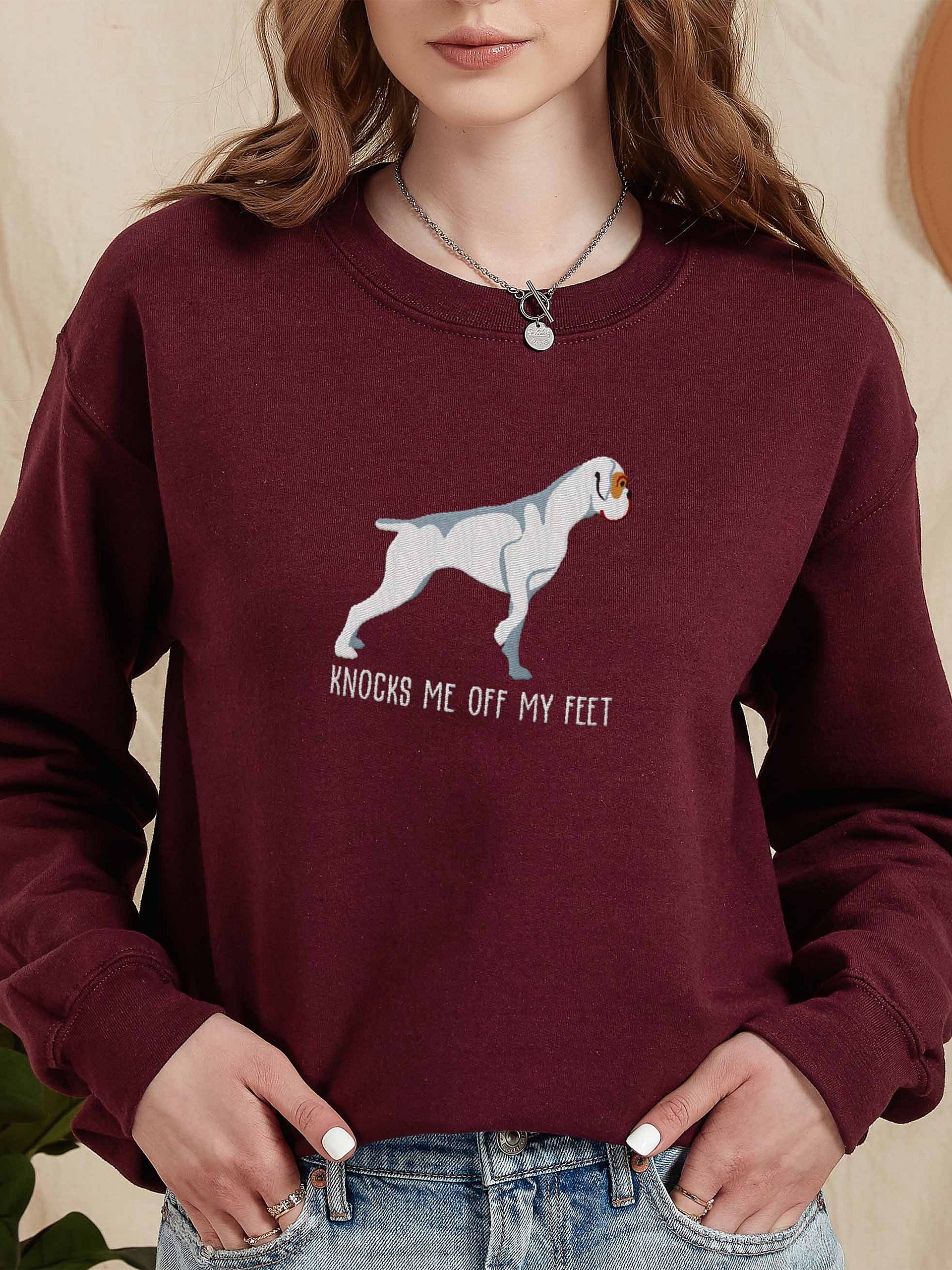 Knocks Me Off My Feet Sweatshirt (Embroidered) of a Boxer(White) product image (2)