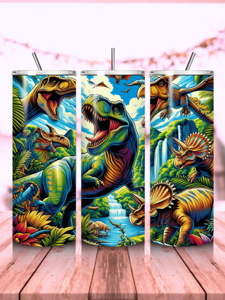 Retro Dinosaurs Kids Tumbler Wrap PNG – 20oz Skinny Sublimation Design – Cute Aesthetic Dino Theme – 300 DPI Instant Digital Download product image (1)