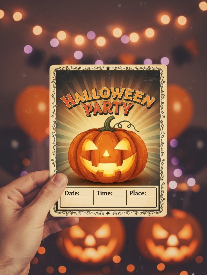 Halloween Party Invitation Card | Printable Jack O’ Lantern Invite | Retro Vintage Pumpkin Design | Digital Download product image (3)