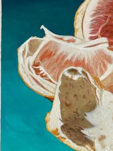 GRAPEFRUIT HUES ON A TURQUOISE BACKDROP: A VIBRANT ARTISTIC DISPLAY product image (3)