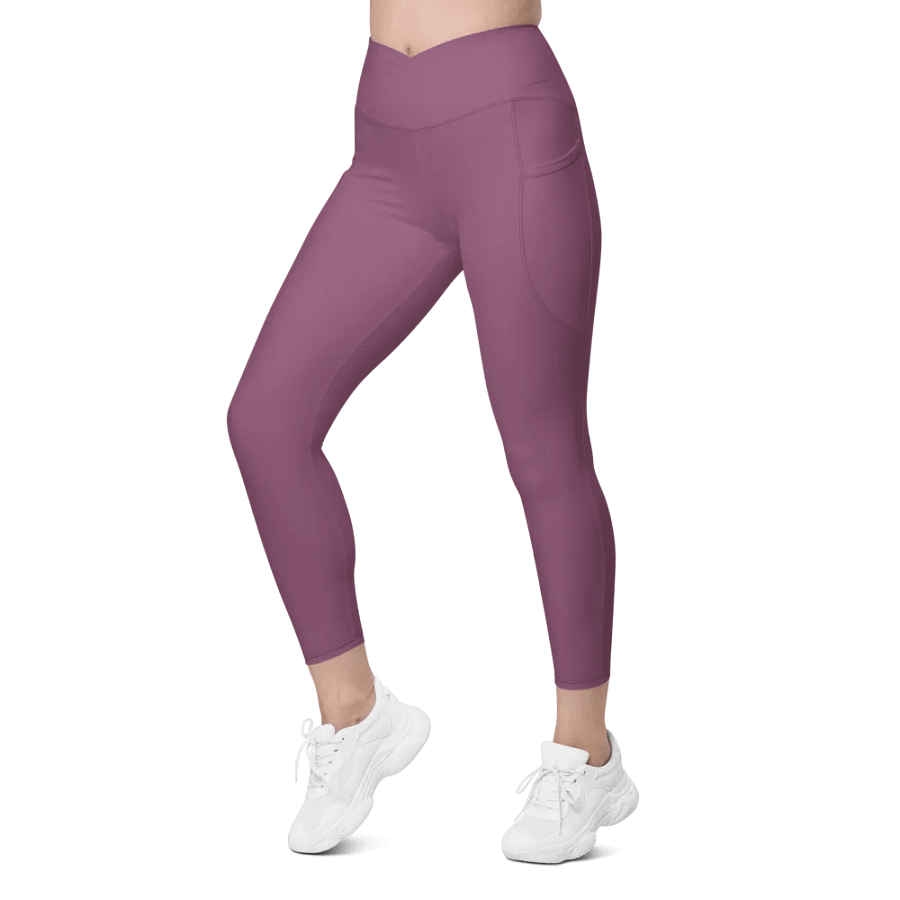 Plain Dark Lilac Purple Soft Summer Women's High Waisted Premium Crossover Leggings with Pockets by Treasure Pie product image (6)