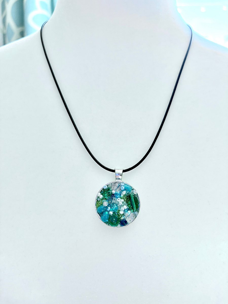 Ocean Dreamscape Pendant Necklace | Handmade Gradient Bead Art | Coastal Charm Jewelry by Monique Faella Designs™ | MFD-00007 product image (2)