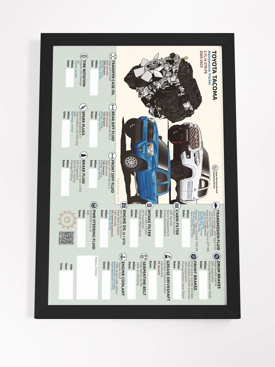 2TR-FE 2.7L I4 MAINTENANCE TRACKER V1.0 - FRAMED product image (5)