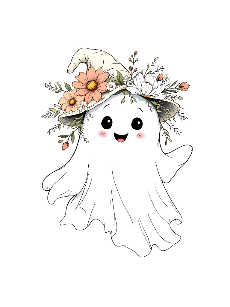21 Simple and Elegant Smiling Ghost Clipart with Pose, Hat, and Floral Design - Charming Digital Art Collection for Halloween Decor and Projects product image (1)