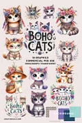 18 x Beautiful BOHO CATS Graphics Bundle Commercial Pod Use + FREE Guide product image (1)