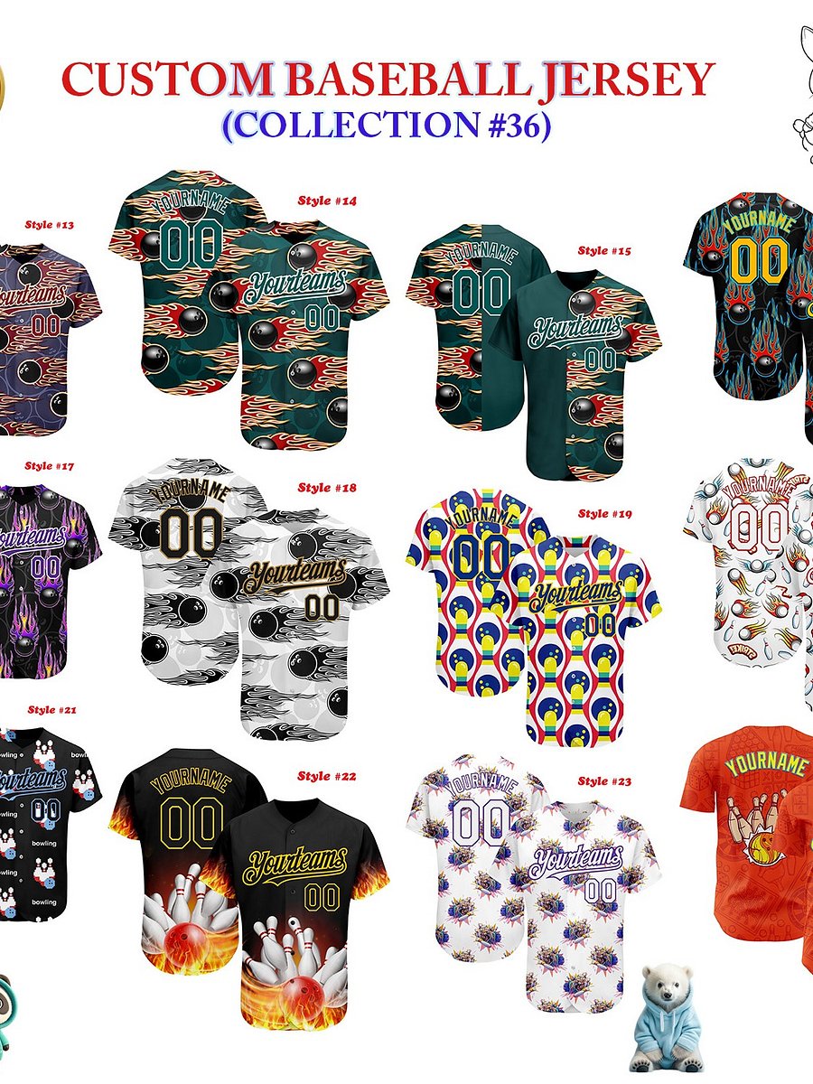 Authentic Baseball Jersey, Custom Baseball Jersey, Personalized Sport Jersey, Colorful, Number, Bowling product image (182)