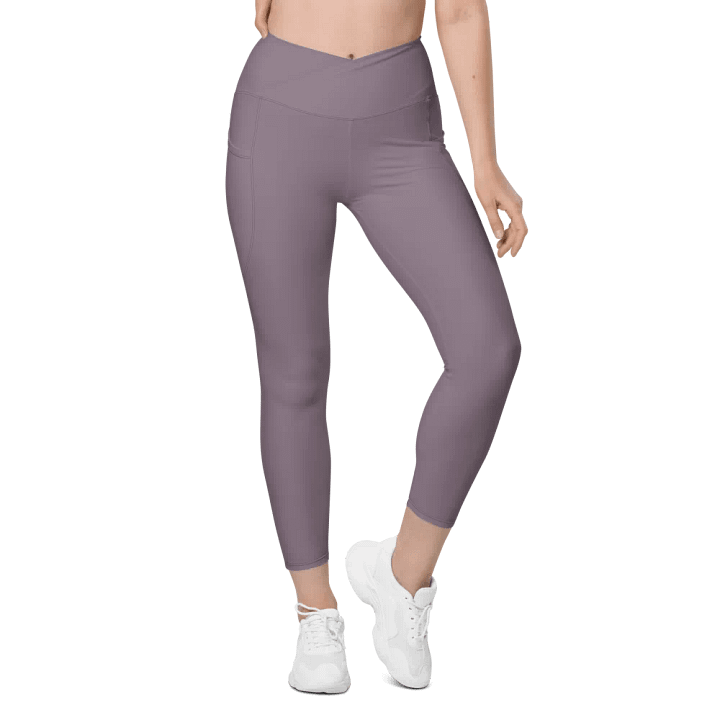 Plain Faded Orchid Grey Soft Summer Women's High Waisted Premium Crossover Leggings with Pockets by Treasure Pie product image (2)