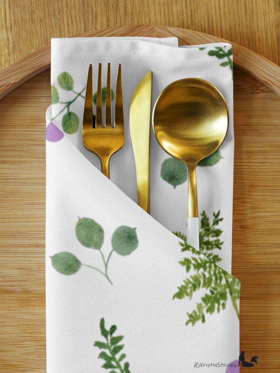 Woodland Ferns & Mushrooms on White Cloth Napkin Set of 4 product image (7)