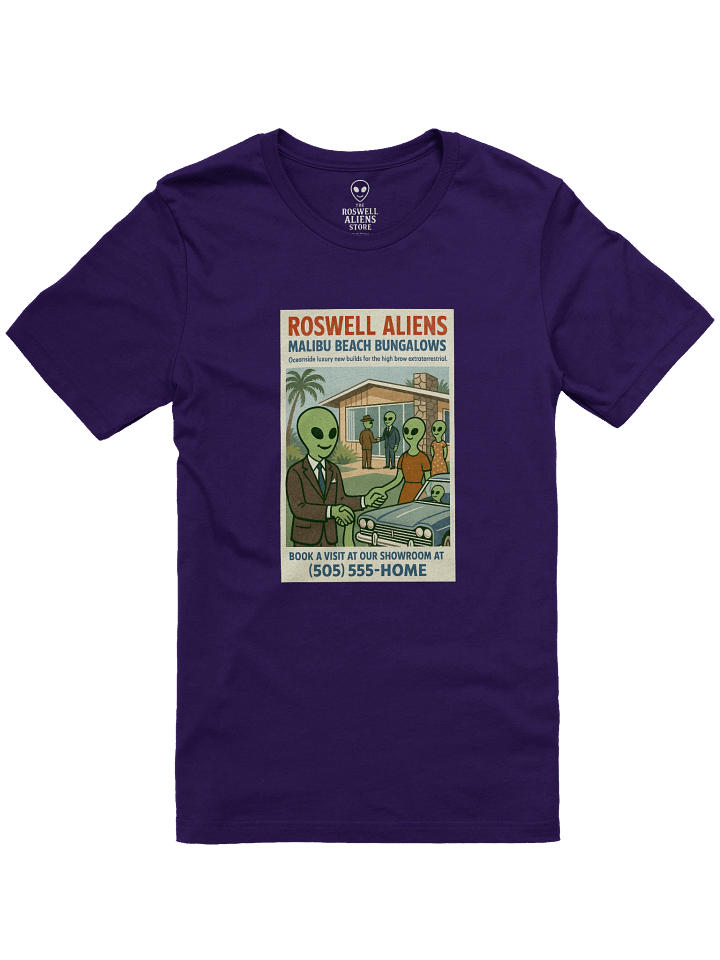 Malibu Beach Bungalows 1950's Roswell Aliens Retro Poster Unisex T-Shirt product image (1)